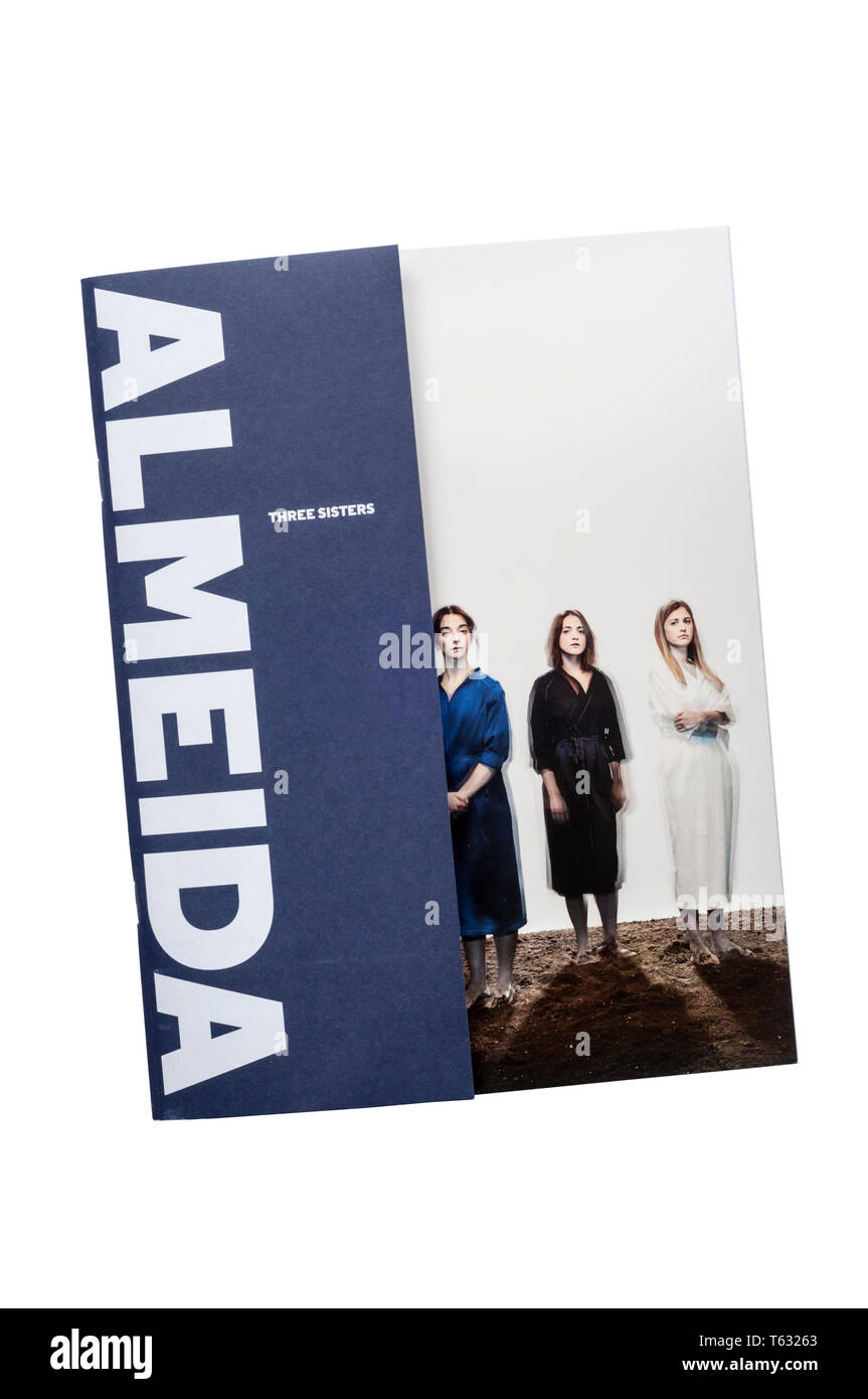 Programme for the 2019 Almeida Theatre production of Three Sisters by Anton Chekhov. Stock Photo