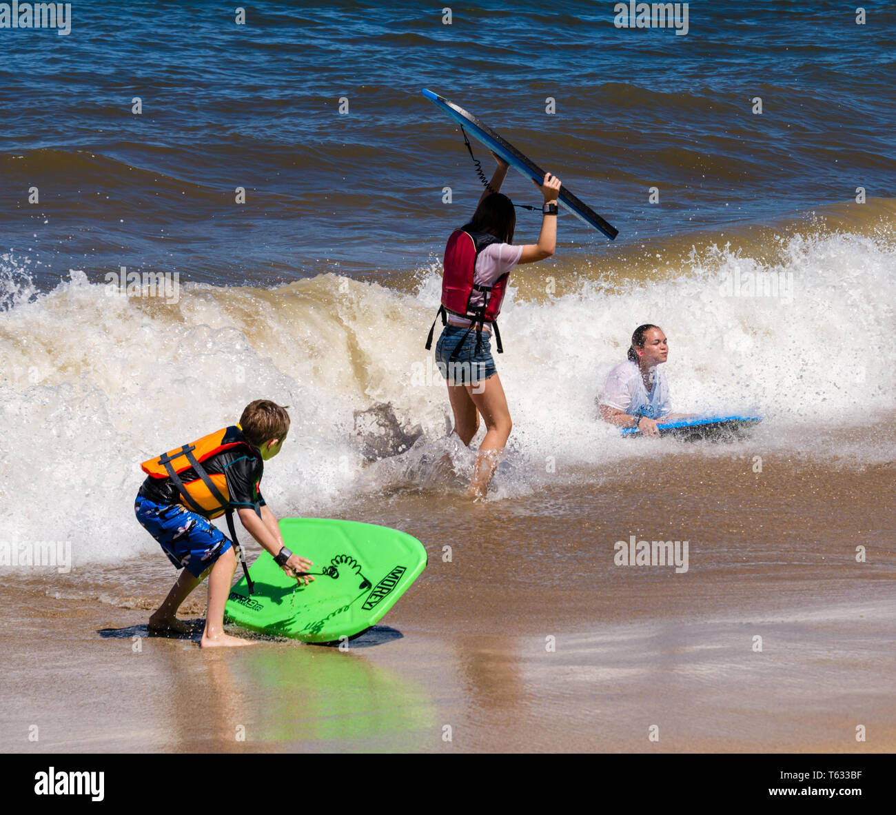 Fleming Beach Young Boogie Board Surfers Stock Photo Alamy