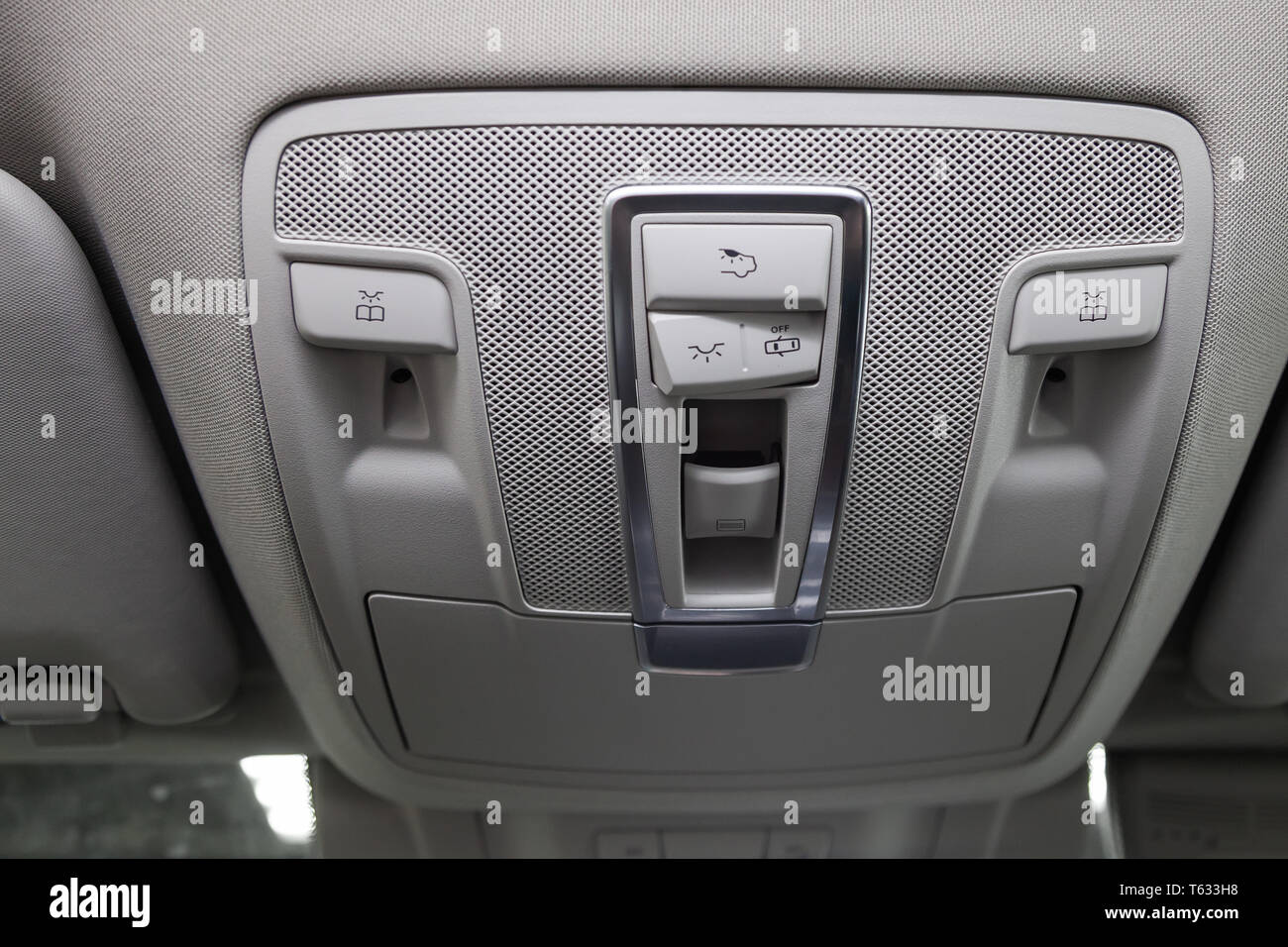 Close Up Interior View With Roof Light Control Dashboard And