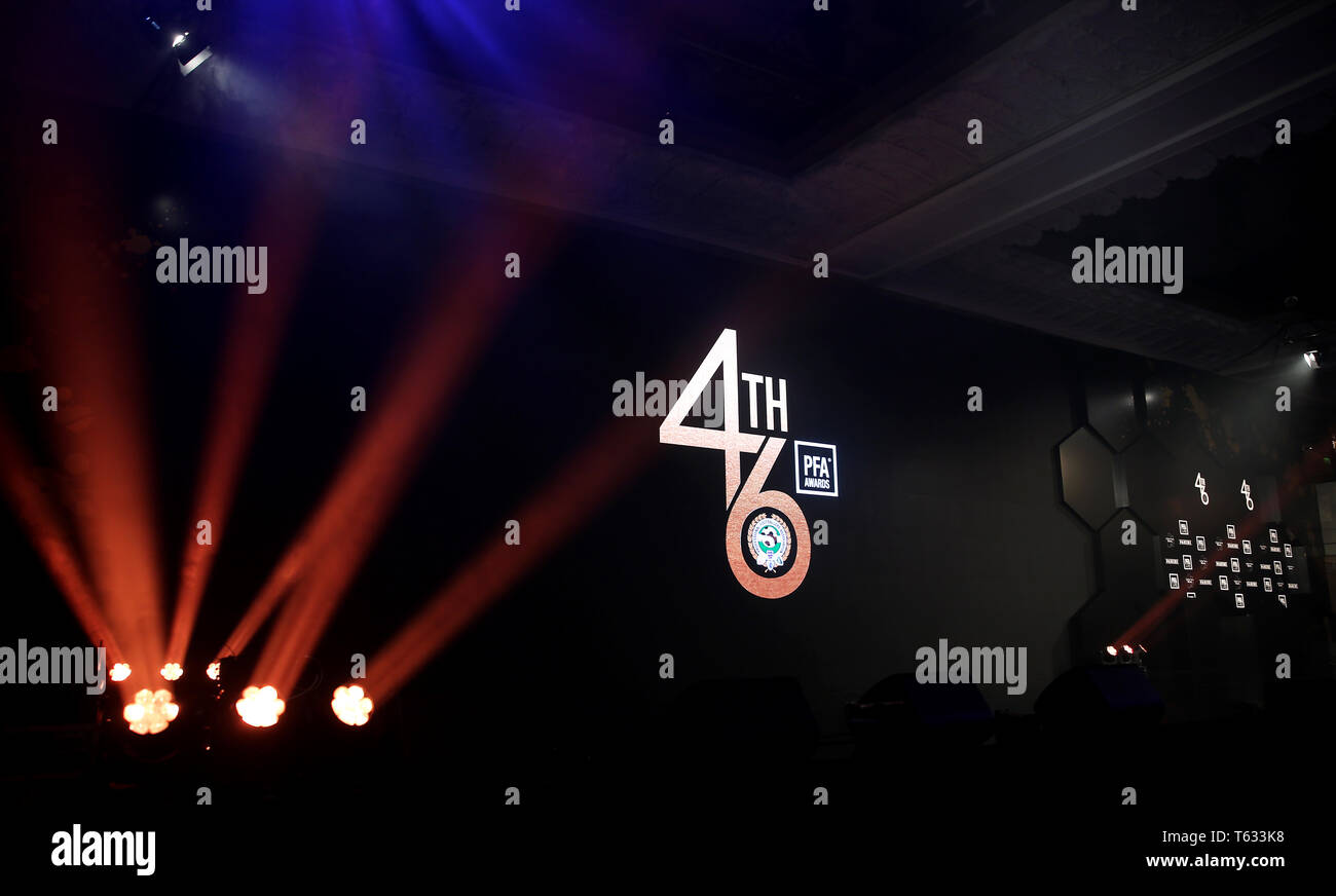 General view of the stage during the 2019 PFA Awards at the Grosvenor ...