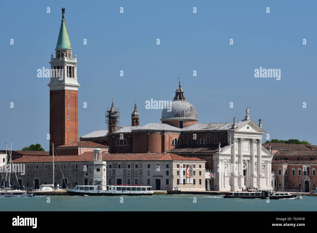 The island of San Giorgio Maggiore and its 16th-century Benedictine church of the same name. Venice, Italy, Europe. Stock Photo