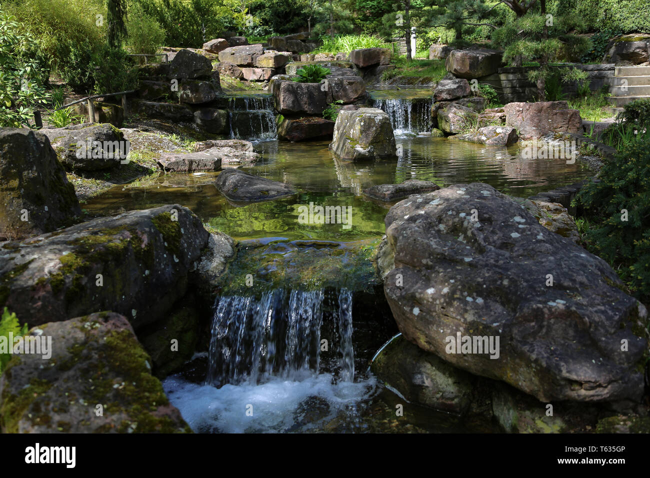 Beautiful waterfalls in the City Park in spring Stock Photo - Alamy