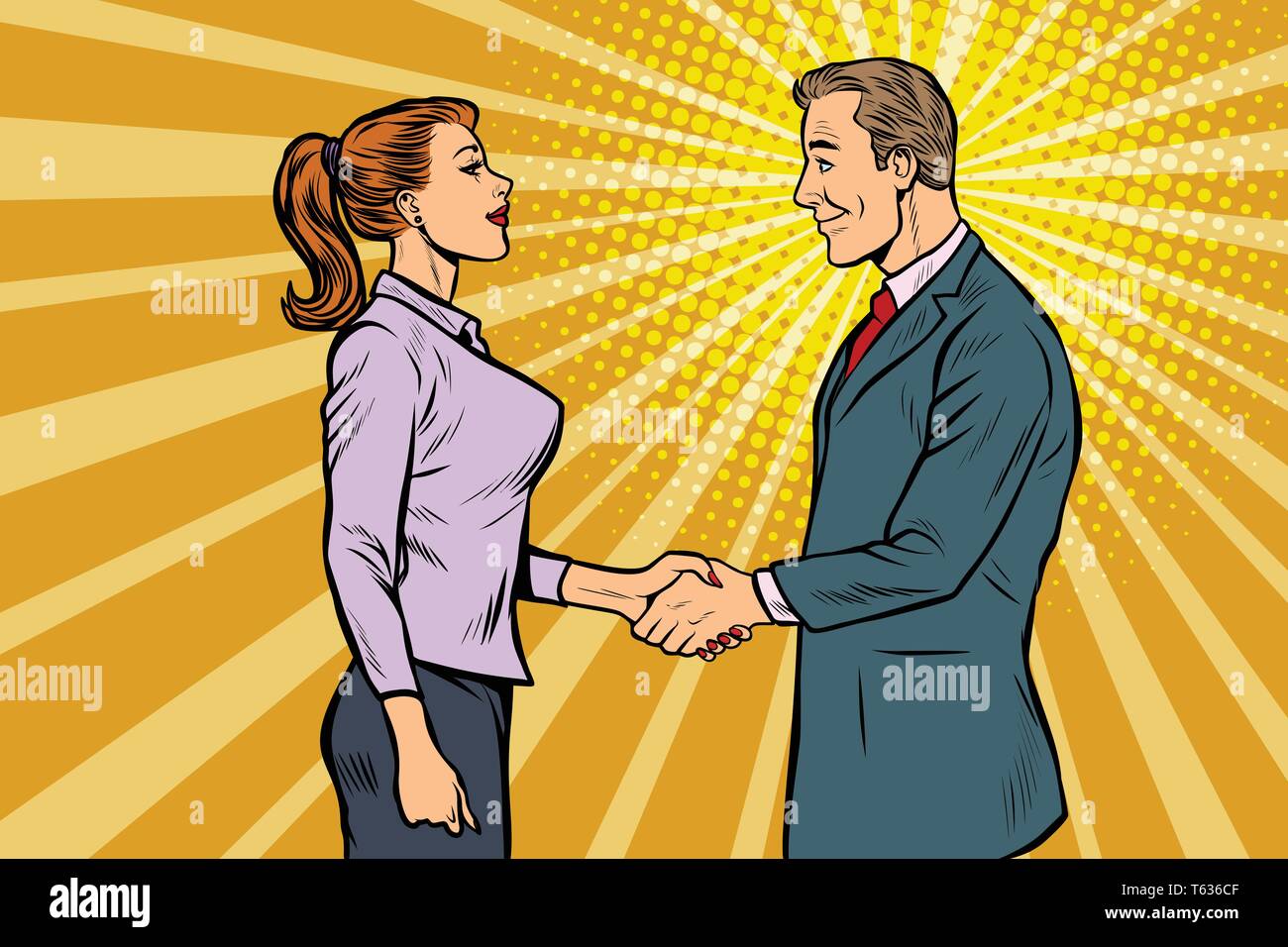 businessman and businesswoman handshake Stock Vector