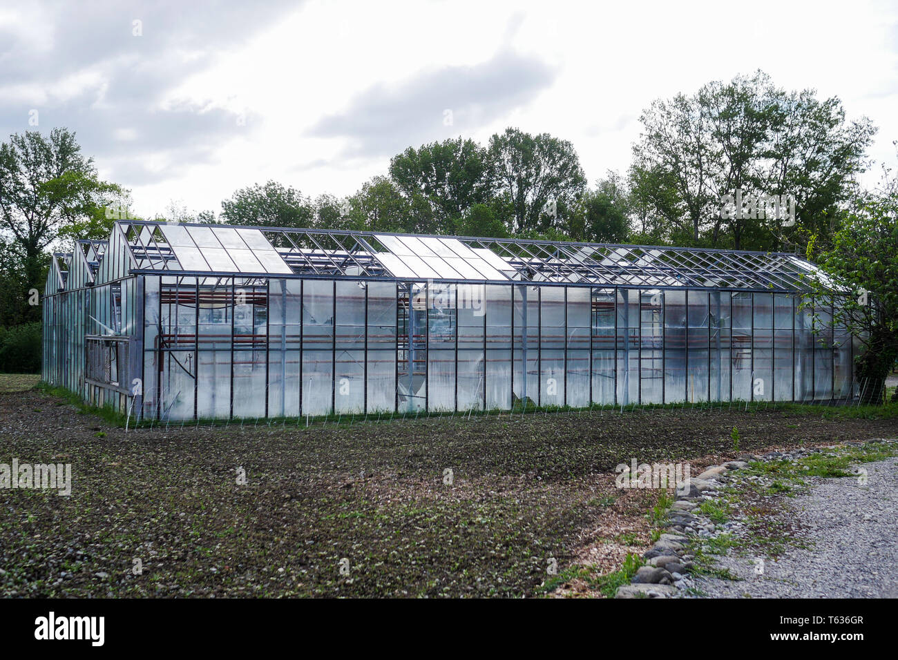 Agricultural Greenhouse on an organic farmyard, Chomerac, Ardeche, France Stock Photo