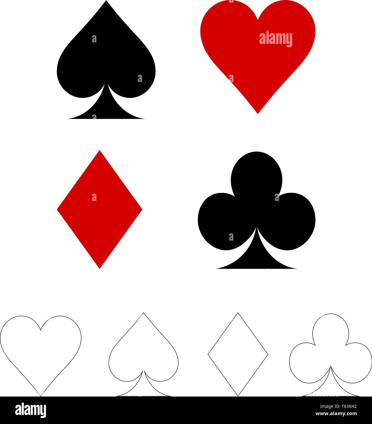 poker suits card. Set of playing card suits isolated on white
