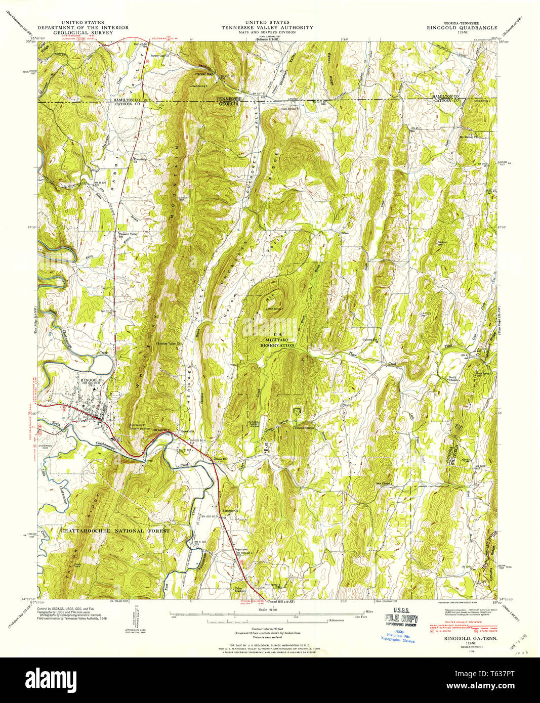 USGS TOPO Map Georgia GA Ringgold 246776 1946 24000 Restoration Stock Photo