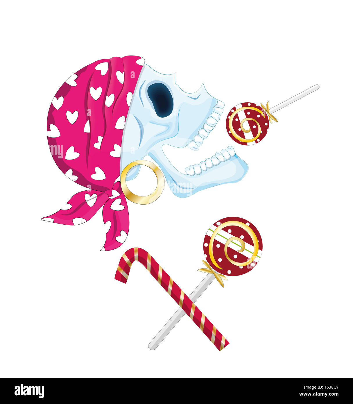 pirate skull with lollipop,funny pirate,T-shirt print,sweet horror Stock Photo