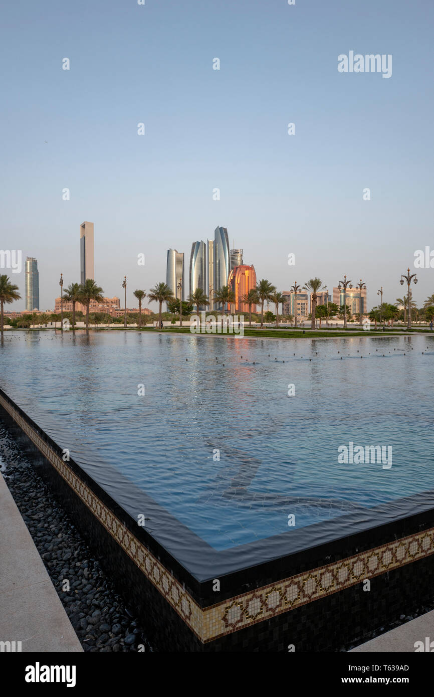 Abu Dhabi skyline from Qasr Al Watan presidential palace in Abu Dhabi, UAE Stock Photo