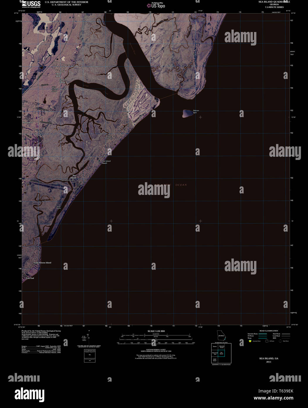 Sea island georgia map hi res stock - Usgs Topo Map Georgia Ga Sea Island 20110322 Tm Inverted Restoration T639EK 
