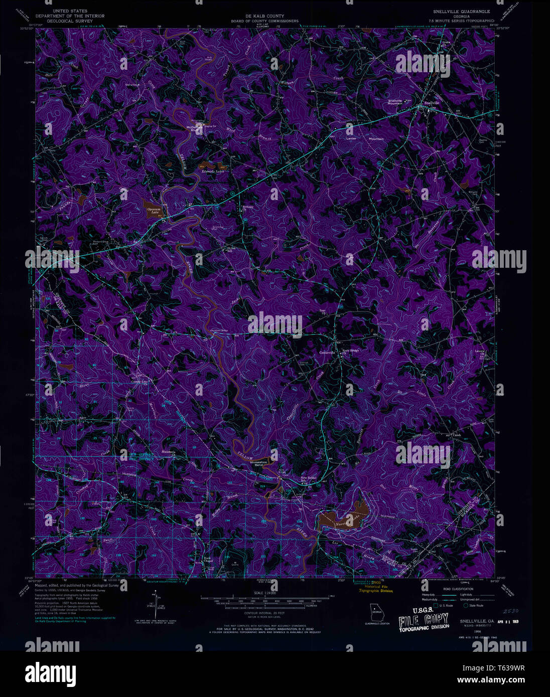 USGS TOPO Map Georgia GA Snellville 246937 1956 24000 Inverted Restoration Stock Photo