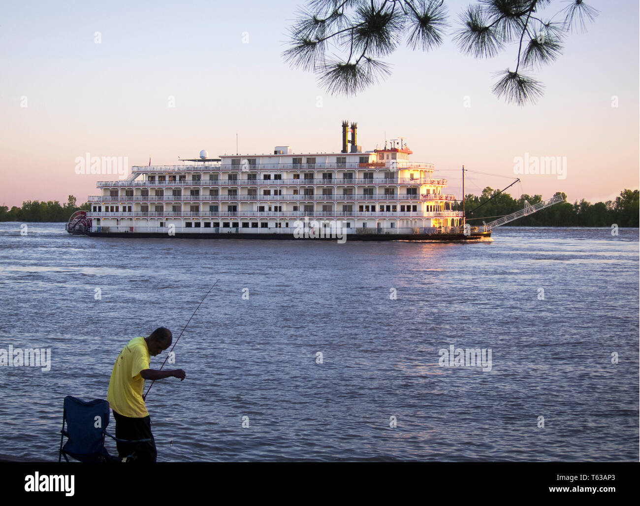 Steamboat 'Queen of the Mississippi' cruising down the Mississippi River in New Orleans, LA. Stock Photo