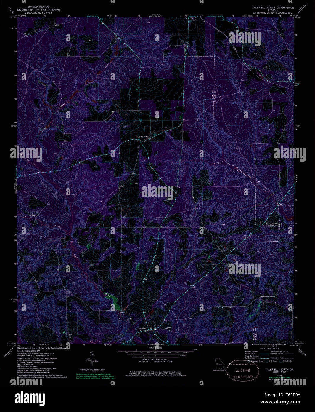 USGS TOPO Map Georgia GA Tazewell North 247107 1971 24000 Inverted Restoration Stock Photo