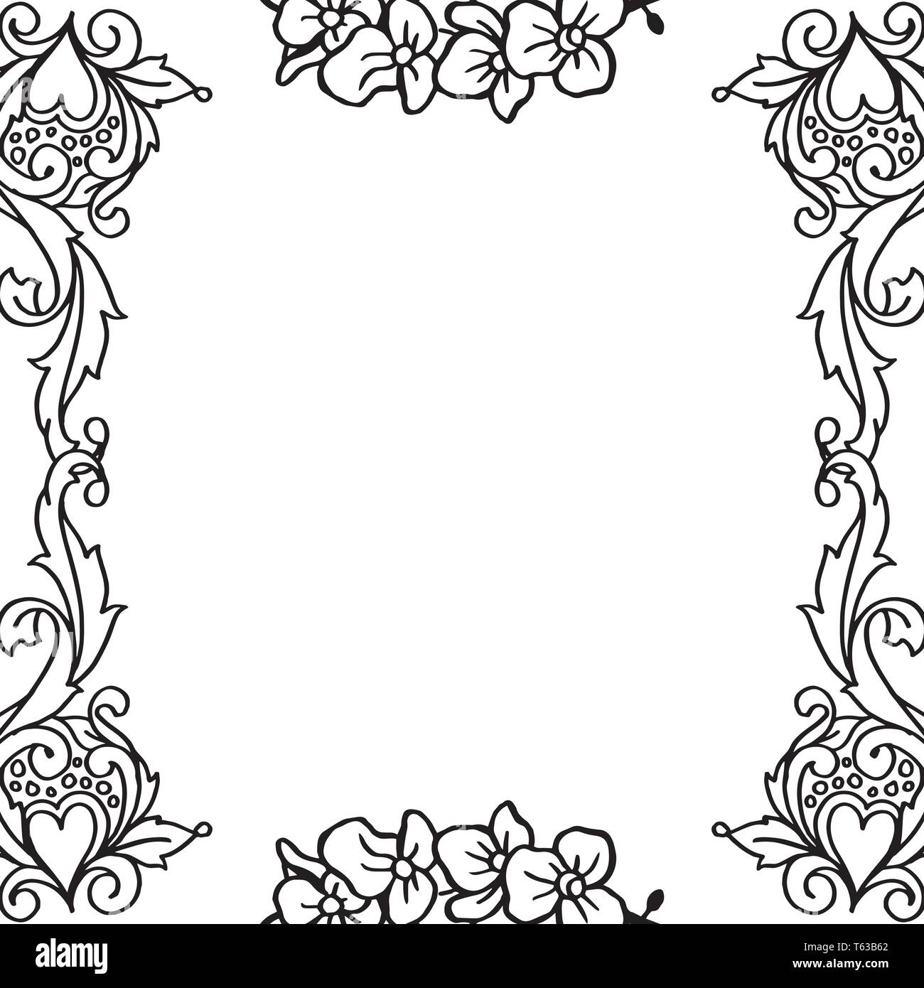 Vector illustration pattern flower frame with color black and white ...