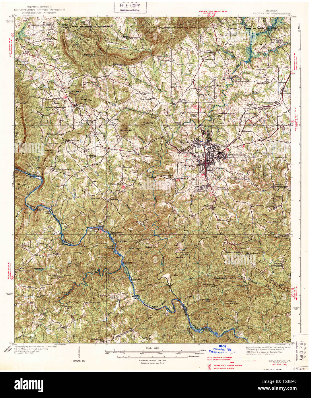USGS TOPO Map GA Thomaston 247583 1939 62500 Restoration Stock