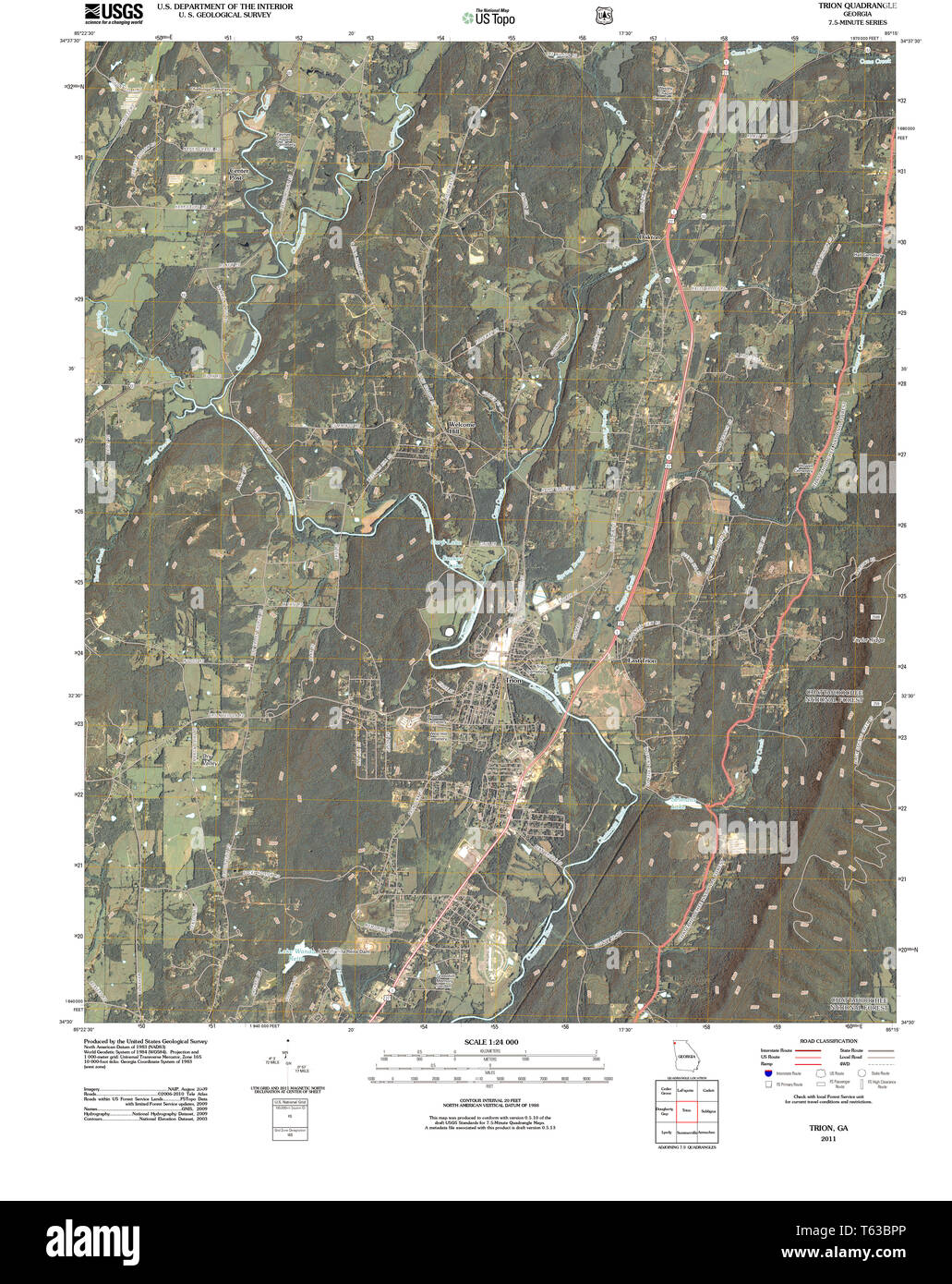 USGS TOPO Map Georgia GA Trion 20110225 TM Restoration Stock Photo