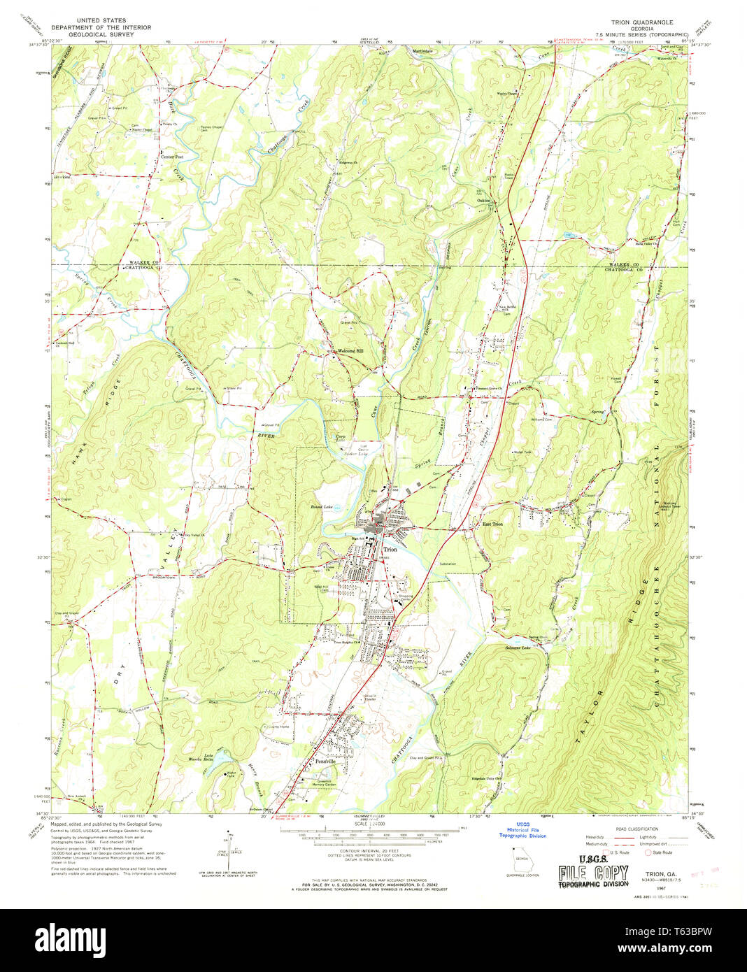 USGS TOPO Map Georgia GA Trion 247178 1967 24000 Restoration Stock Photo