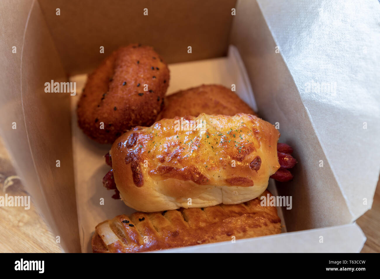 Fresh Bread In Paper Box Stock Photo Alamy