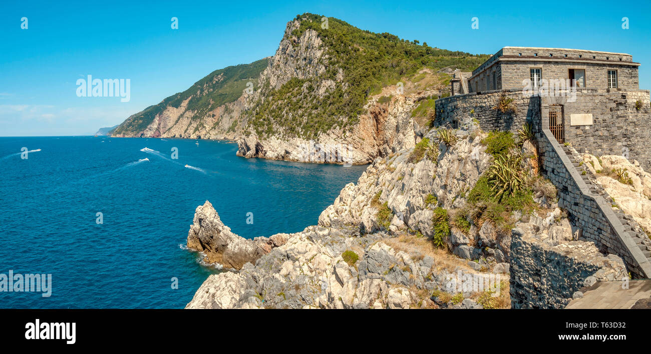 Castello Doria of Portovenere at the coastline of Cinque Terre National Park, Liguria, North West Italy Stock Photo