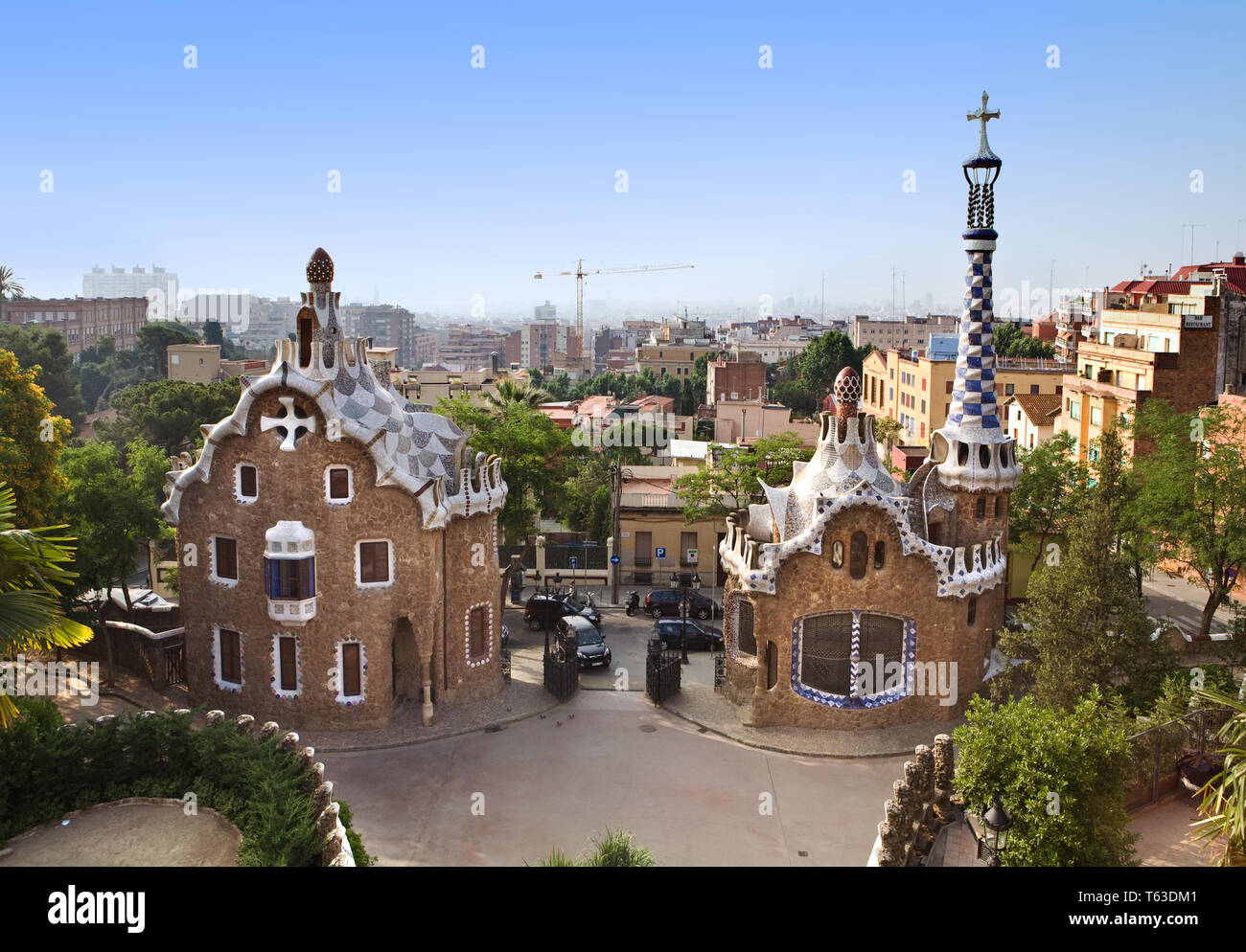 houses designed by Gaudi in Park Guell, Barcelona Stock Photo