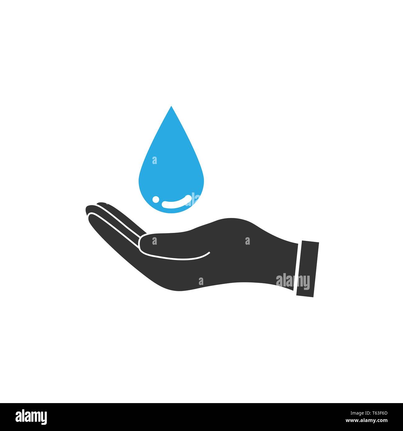 Vector illustration, flat design. Save water sign. Hand holds water drop icon Stock Vector