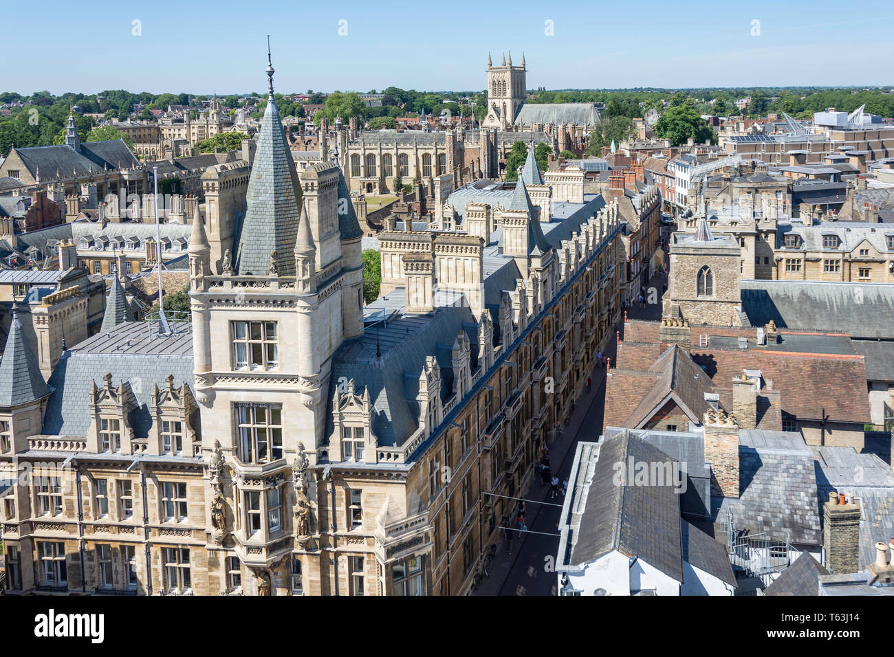 City view from 15th century Great St Mary's Church tower, Cambridge, Cambridgeshire, England, United Kingdom Stock Photo