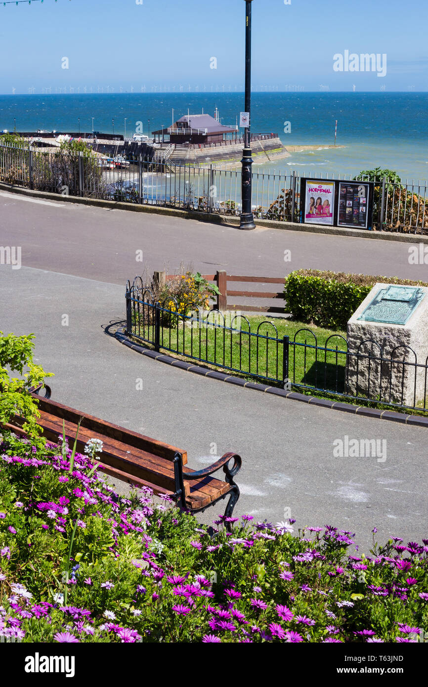 Benches, flower bed and rockery along the Esplanade in Broadstairs, Kent. UK Stock Photo Alamy