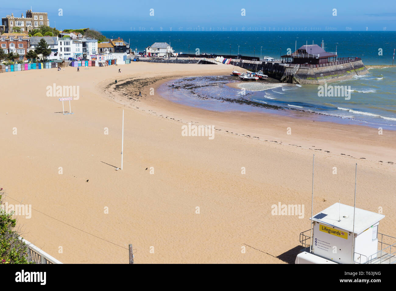 Broadstairs, Kent, UK. The sands of Broadstairs beach with the Harbour