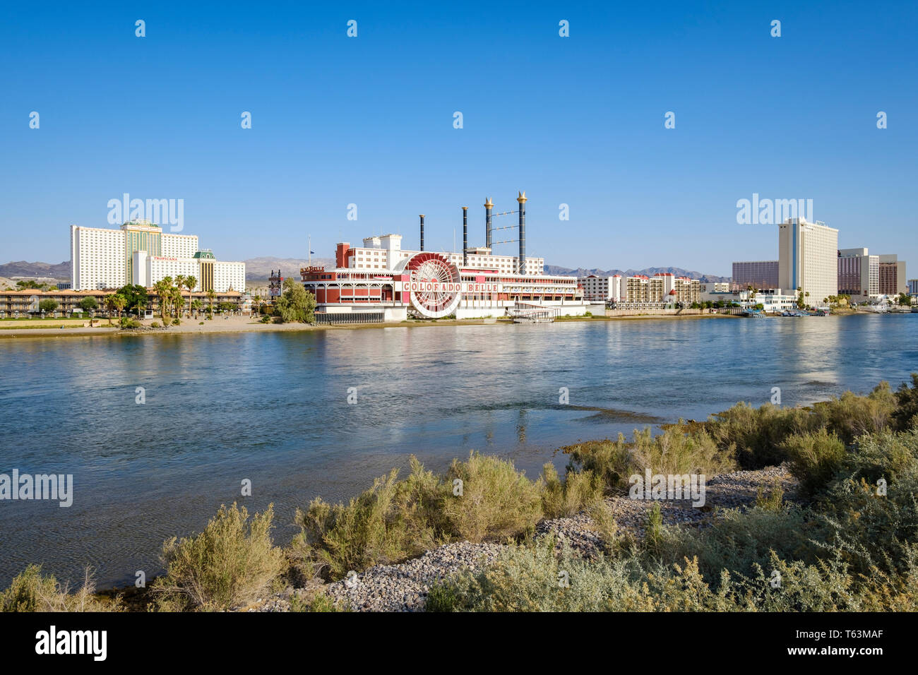 Casinos and gambling area in Laughlin next to the Colorado River, Nevada, USA Stock Photo
