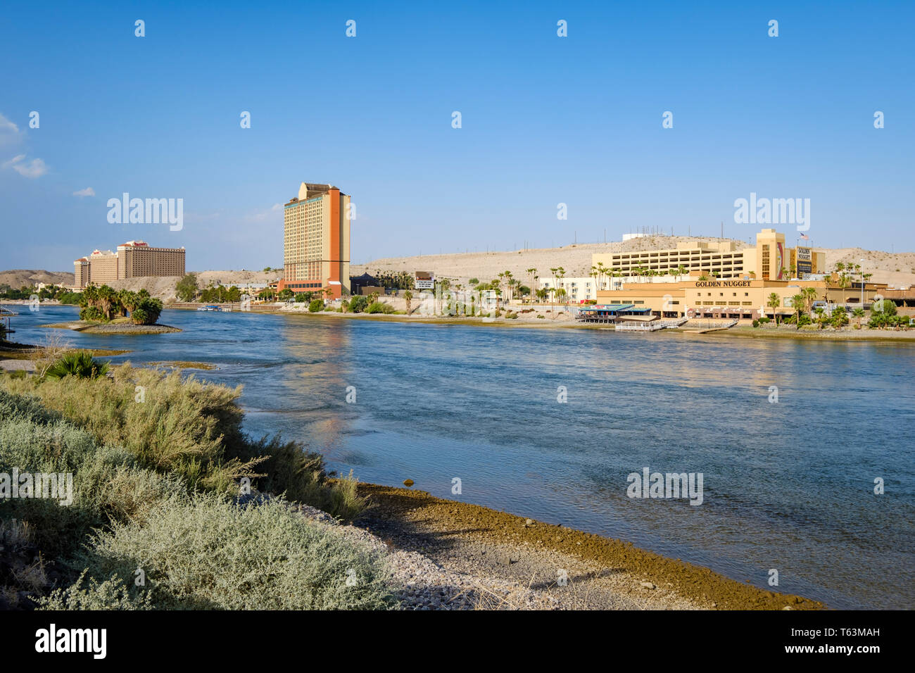 Casinos and gambling area in Laughlin next to the Colorado River, Nevada, USA Stock Photo
