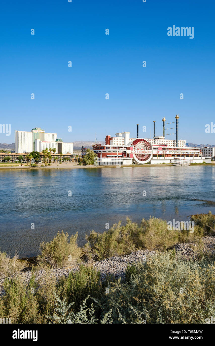 Colorado Belle Hotel & Casino is a steamboat shaped buiding on the Colorado River in Laughlin, Nevada, USA Stock Photo