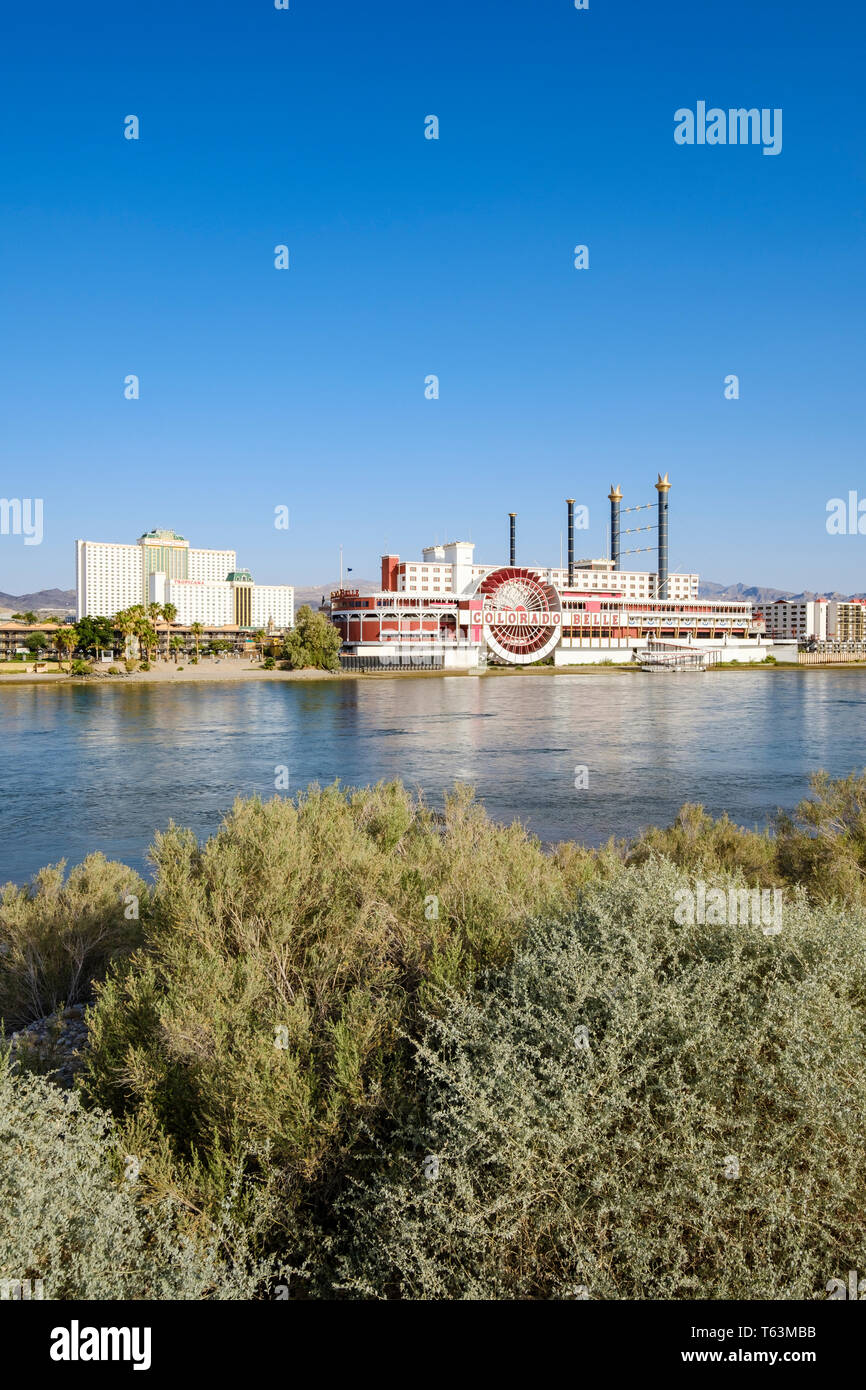 Colorado Belle Hotel & Casino is a steamboat shaped buiding on the Colorado River in Laughlin, Nevada, USA Stock Photo