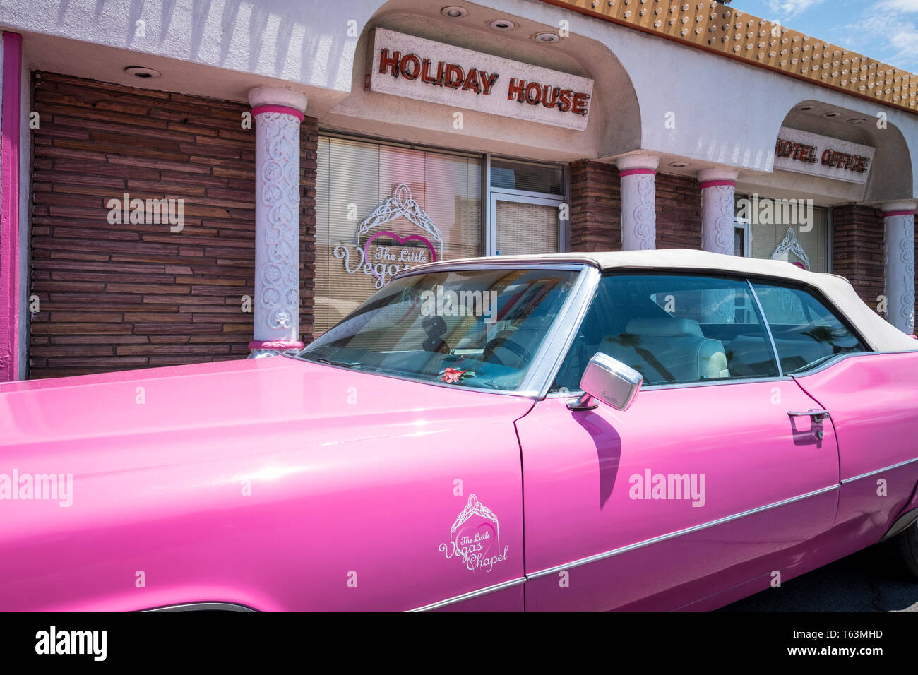 The Little Vegas Chapel Pink Cadillac at Holiday House motel in Las