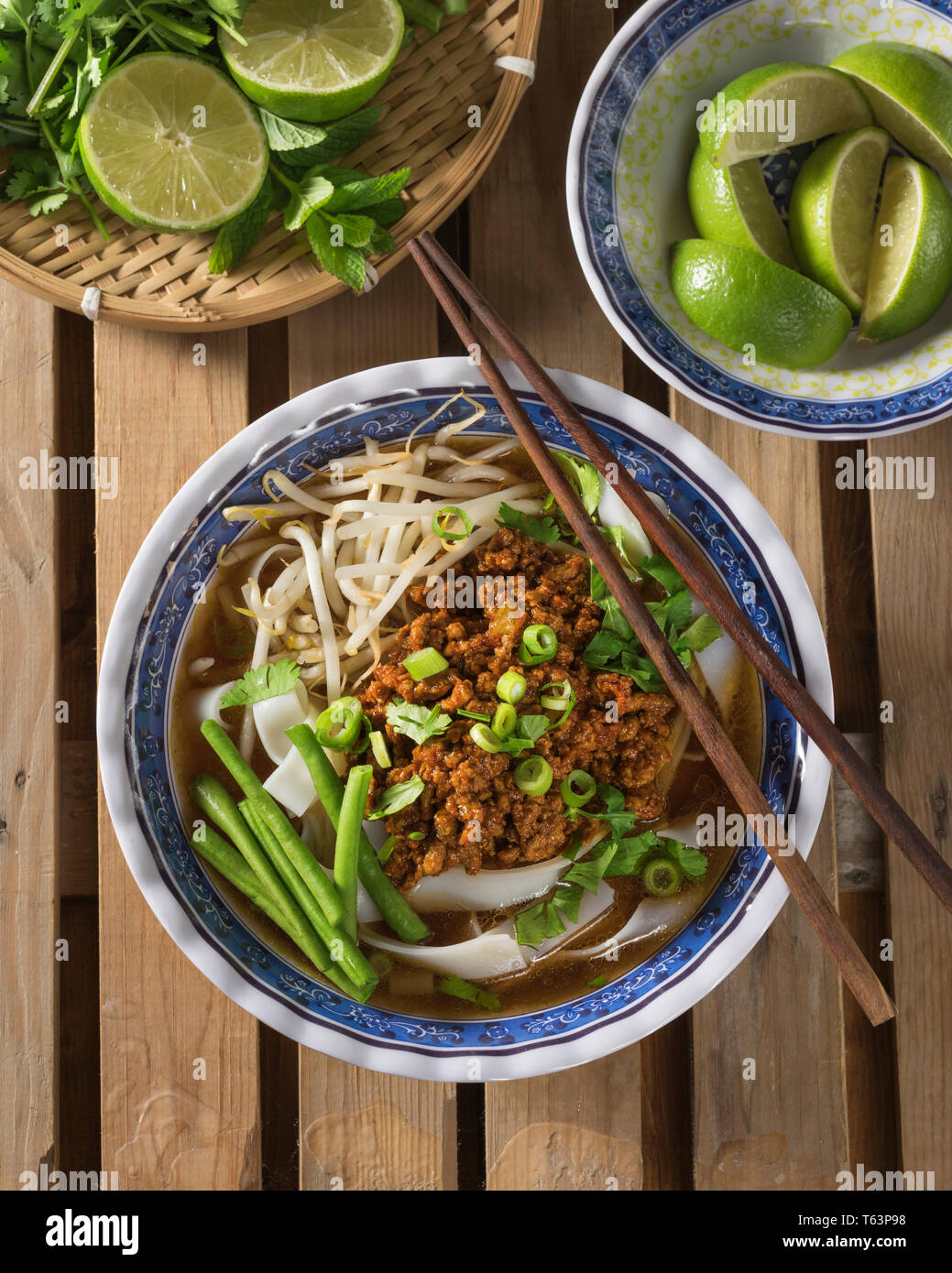 Lao khao soi. Noodle soup Laos Food Stock Photo