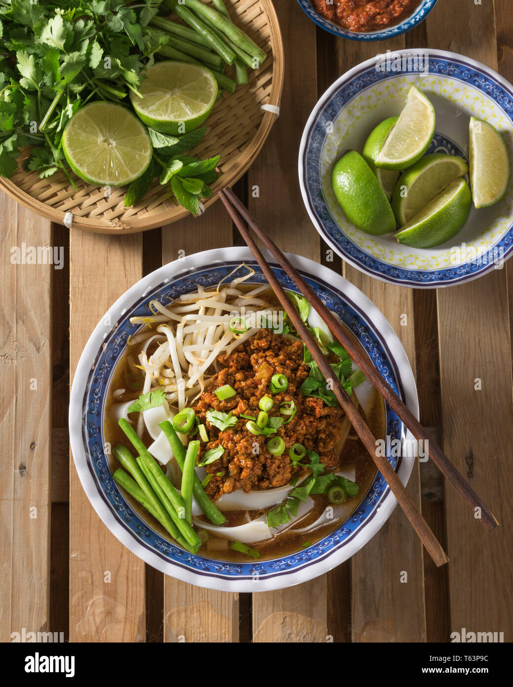 Lao khao soi. Noodle soup Laos Food Stock Photo