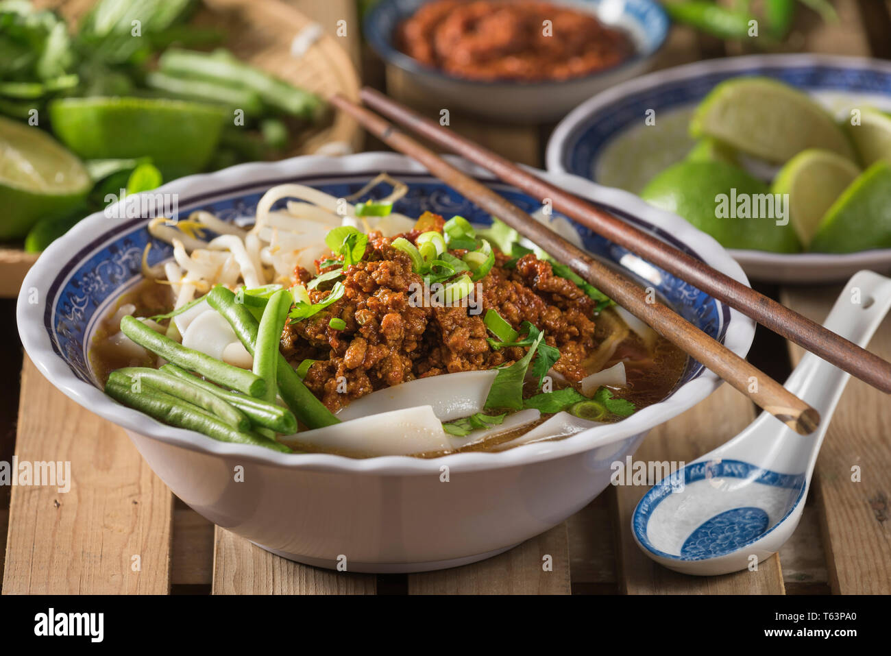 Lao khao soi. Noodle soup Laos Food Stock Photo