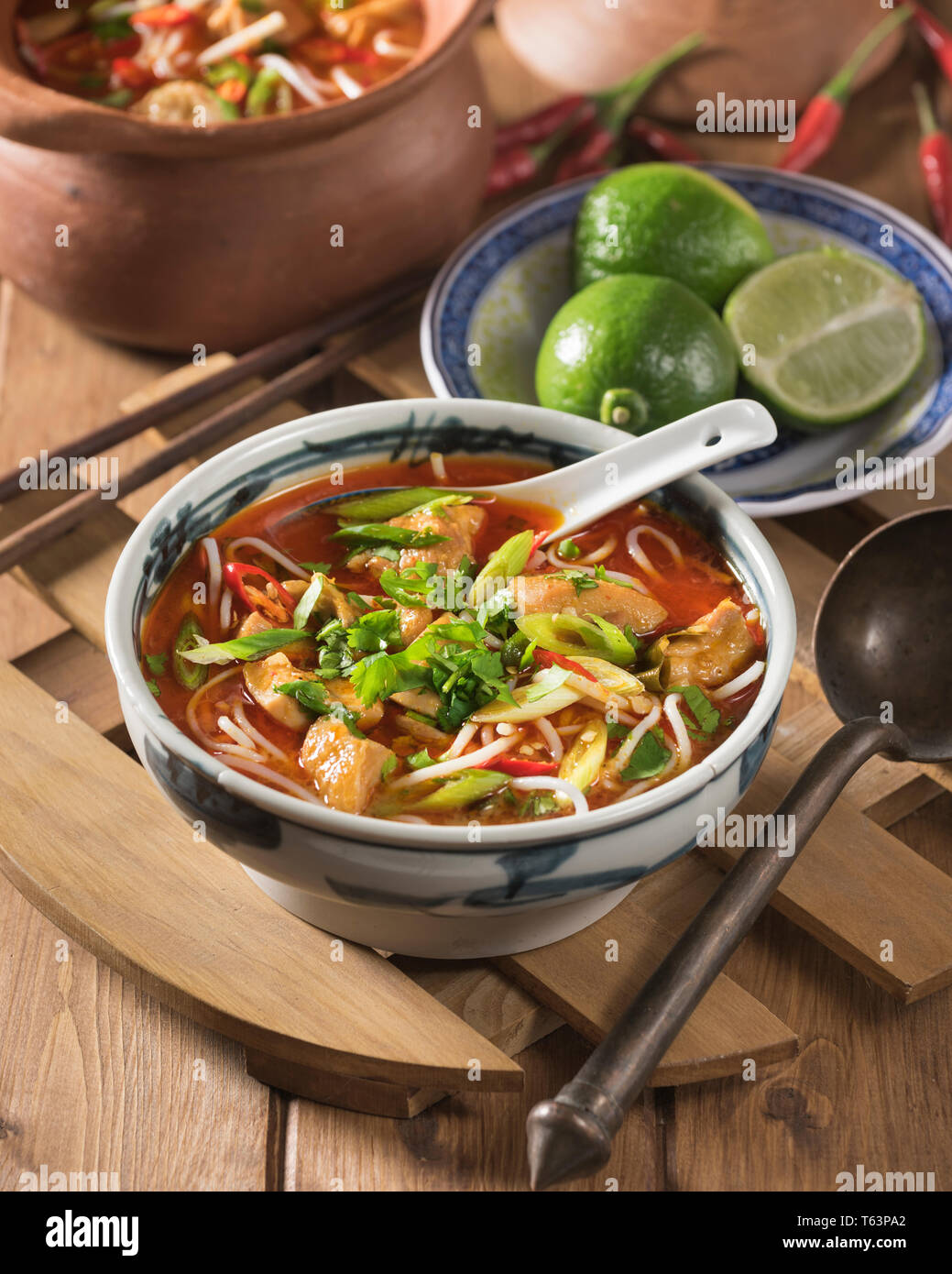 Khao poon. Rice noodle soup. Laos Food Stock Photo