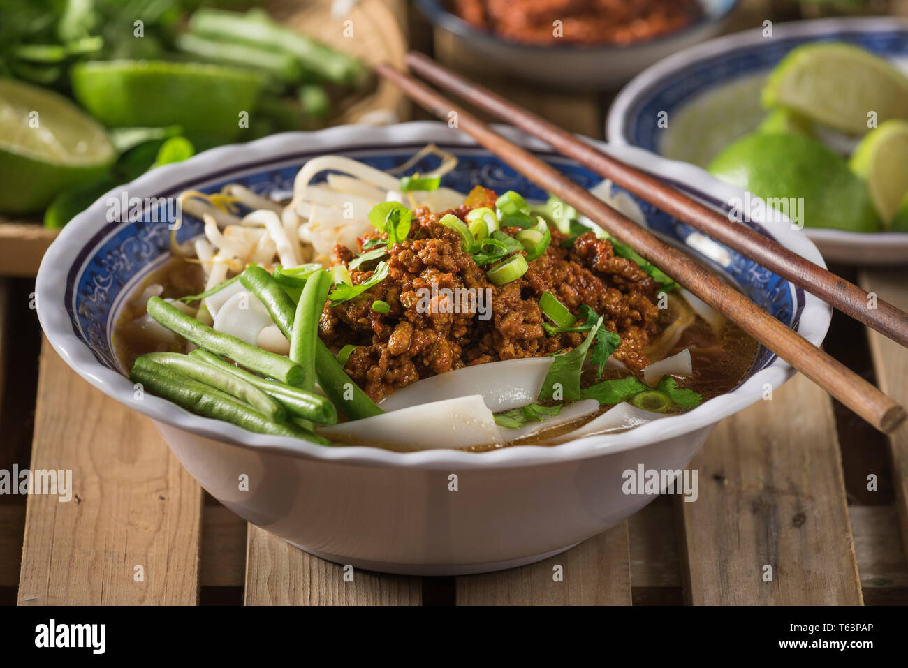 Lao khao soi. Noodle soup Laos Food Stock Photo