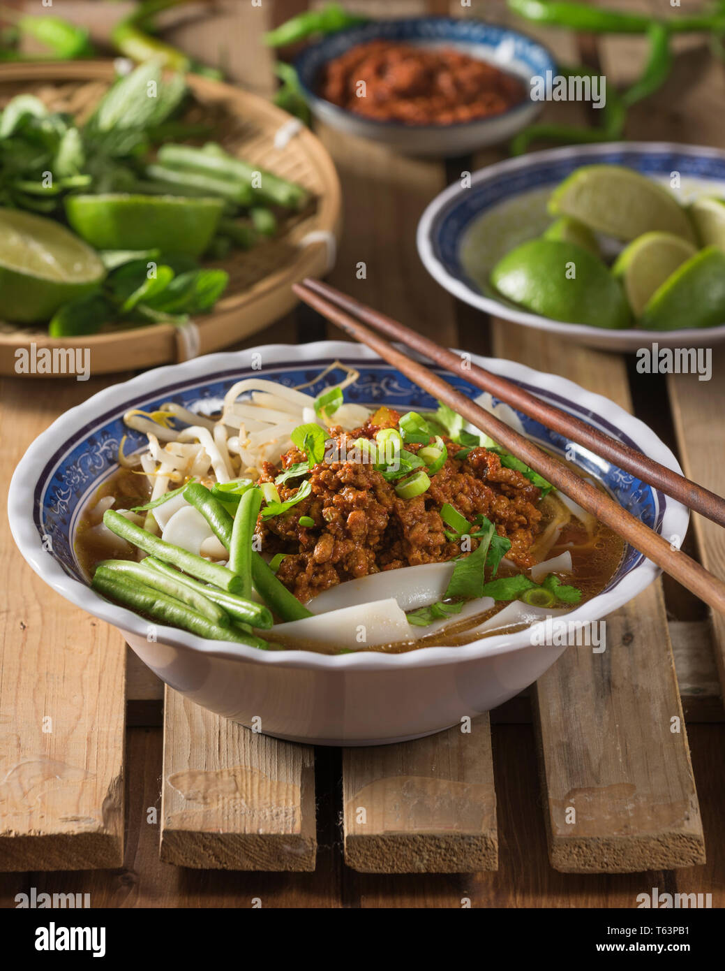 Lao khao soi. Noodle soup Laos Food Stock Photo