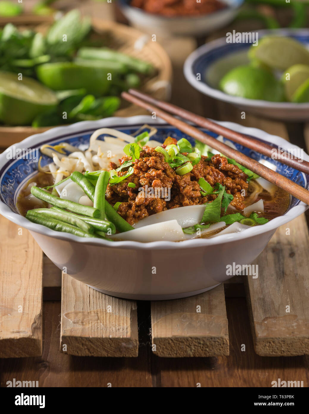 Lao khao soi. Noodle soup Laos Food Stock Photo