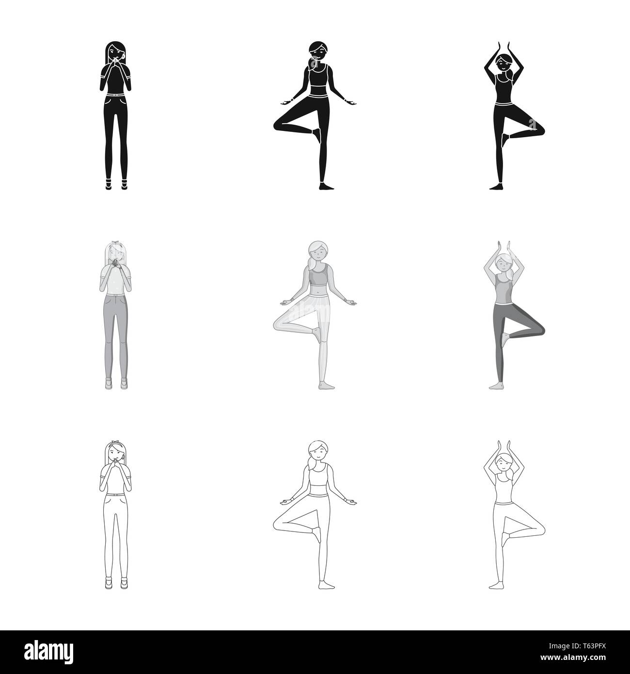 Isolated object of posture and mood icon. Collection of posture and female vector icon for stock. Stock Vector