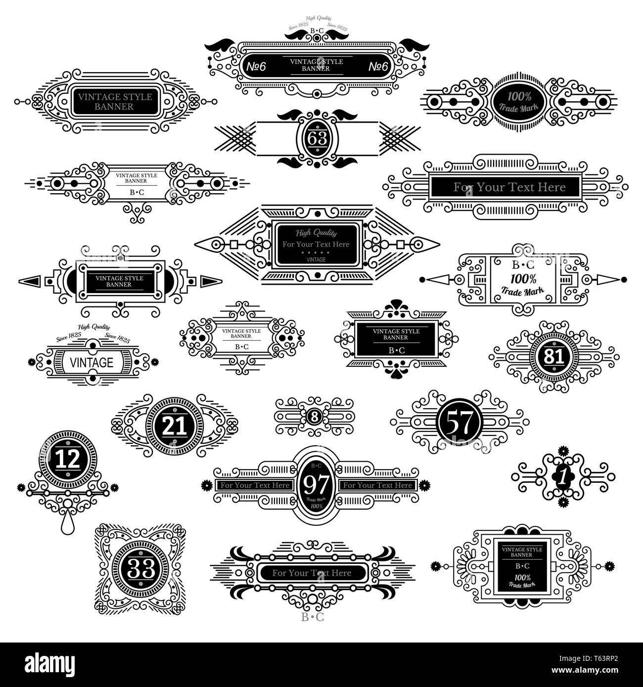 big collection of ornate headpieces or mongram in line style Stock ...