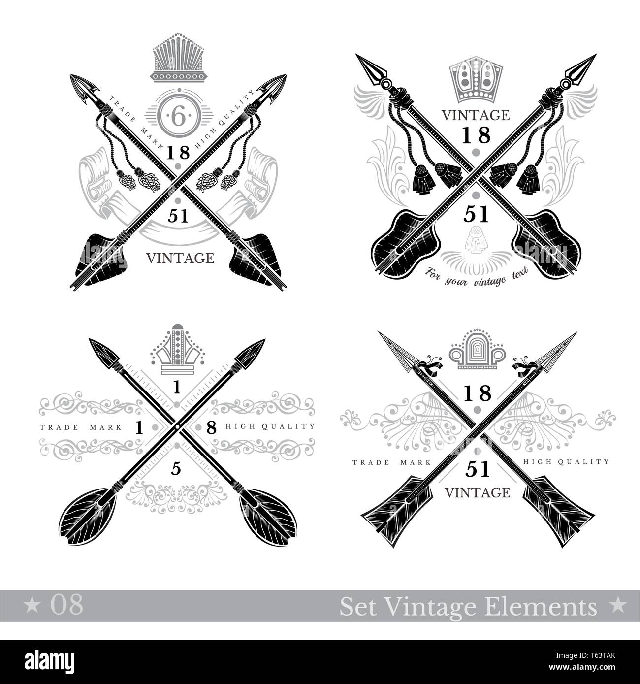 Set of cross arrows with pattern element. Hipster vintage style templates  for business, labels, logos, identity, badge Stock Vector Image \u0026 Art -  Alamy, image size:1300x1389