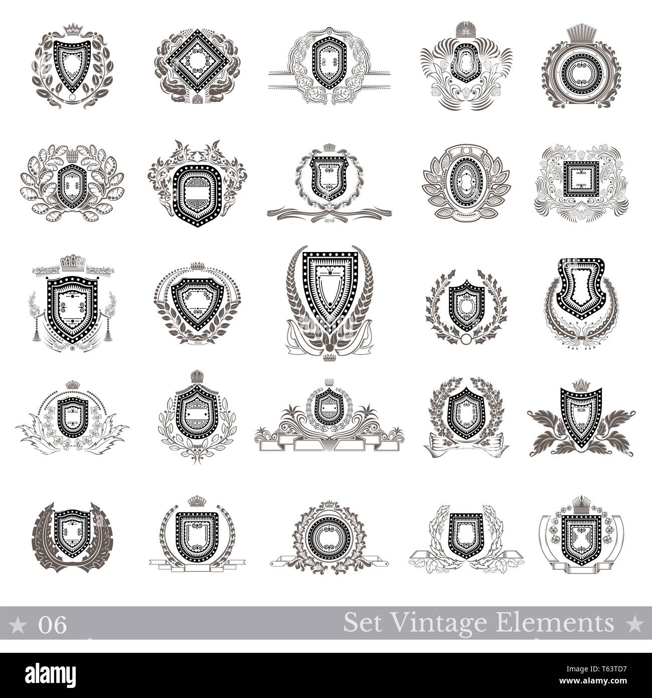 Set Of Different Geometric Shields With Wreaths Hipster Vintage Style Templates For Business Signs Labels Logos Badges And Other Branding Objects Stock Vector Image Art Alamy