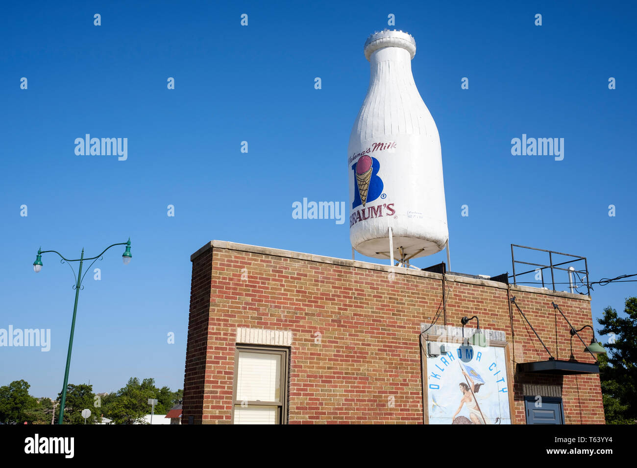 Historic U.S. Route 66  Milk Bottle Grocery is a roadside attraction located at 2426 North Classen Blvd in Oklahoma City, USA Stock Photo