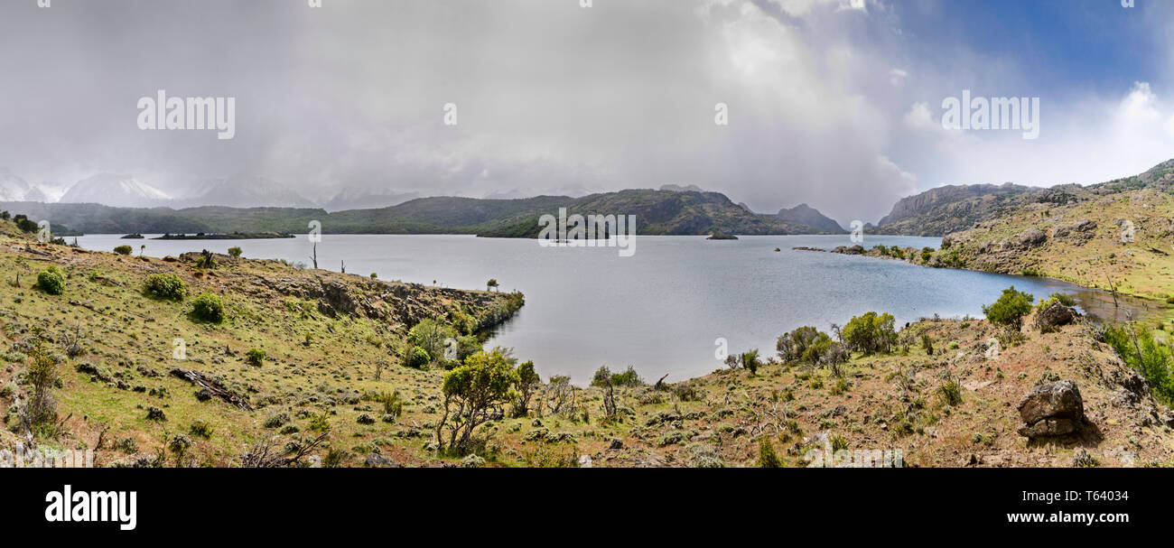 Panorama of lake in the Reserva Nacional Cerro castillo,Aysén del General Carlos Ibáñez del Campo Region,Chile. Stock Photo