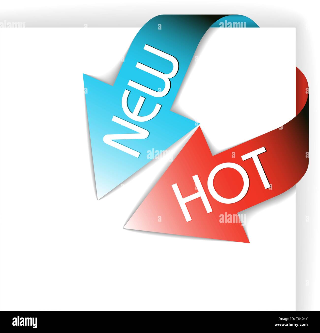 New blue and hot red corner ribbon arrows pointing at the content