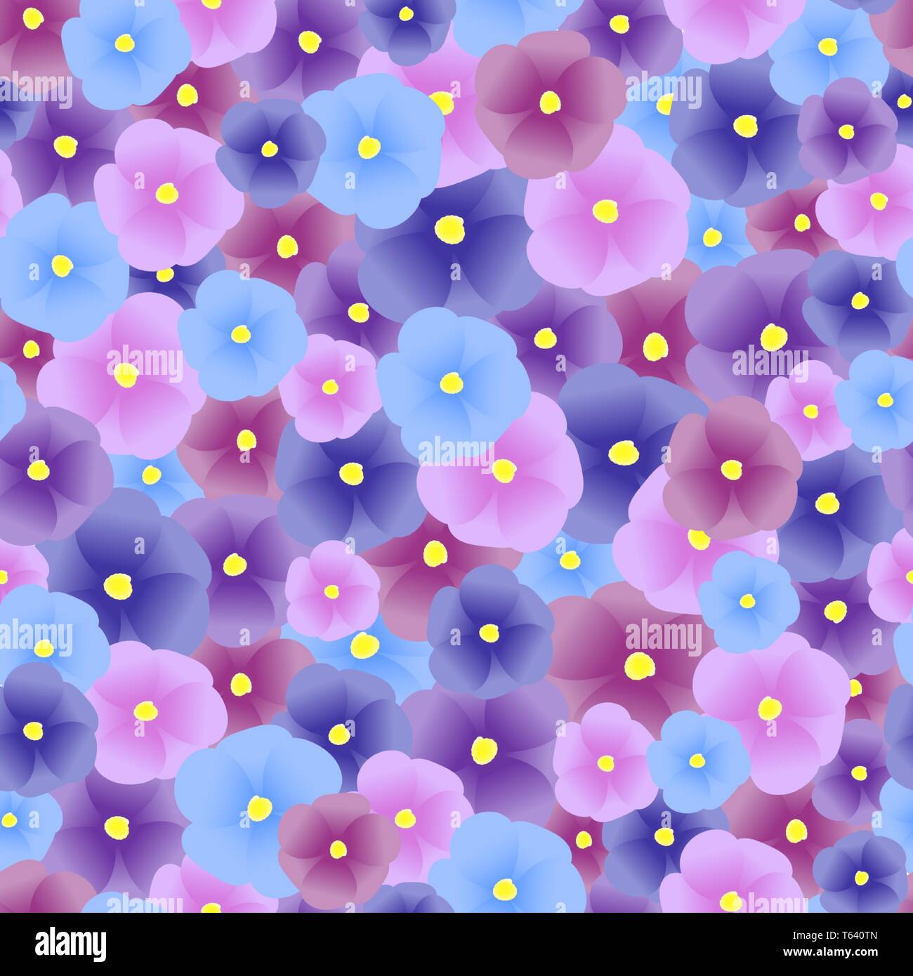 pattern as seamless texture with flowers in blue and violet shades ...