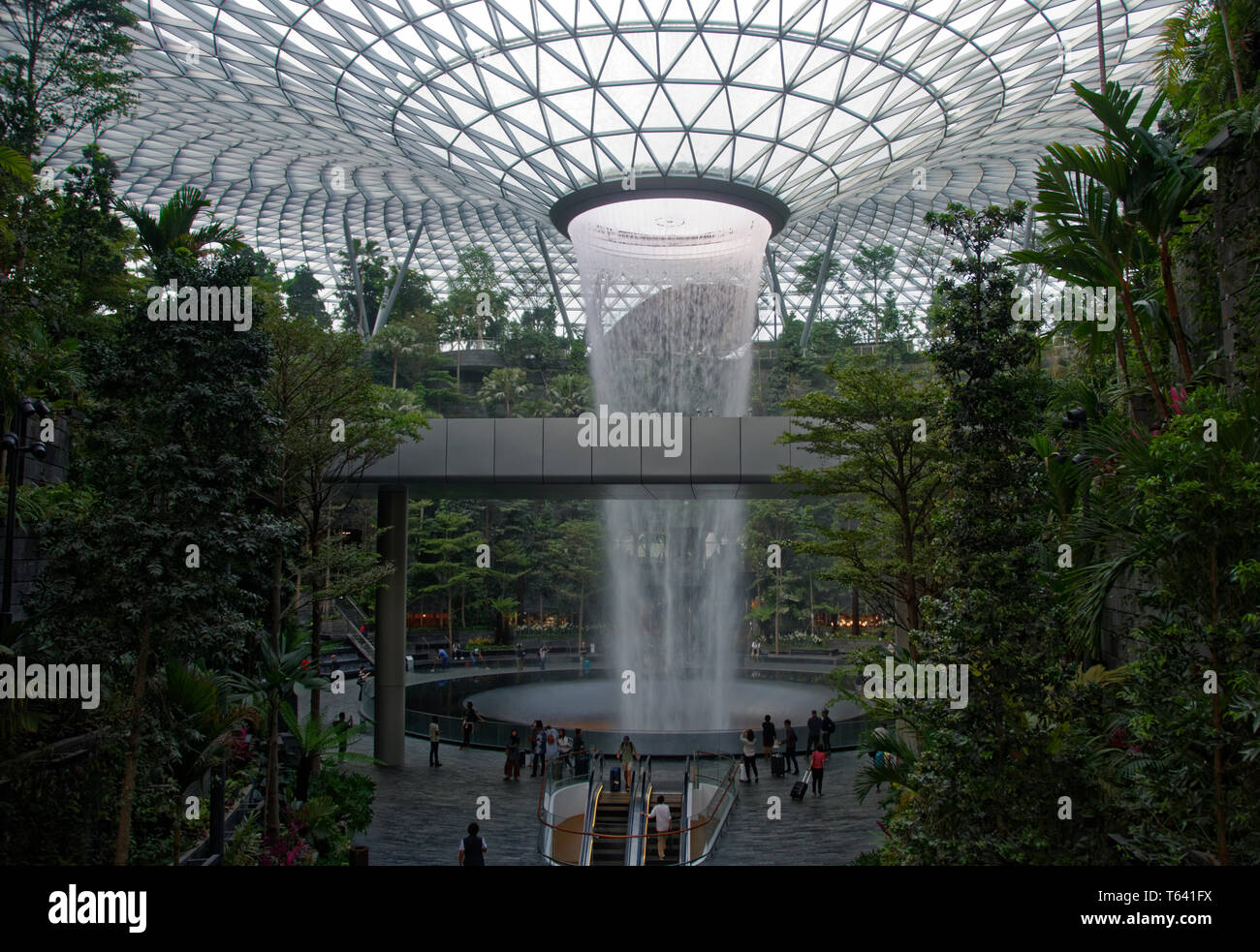 The world's biggest artificial indoor waterfall at the Jewel, Changi airport, Singapore, Asia Stock Photo