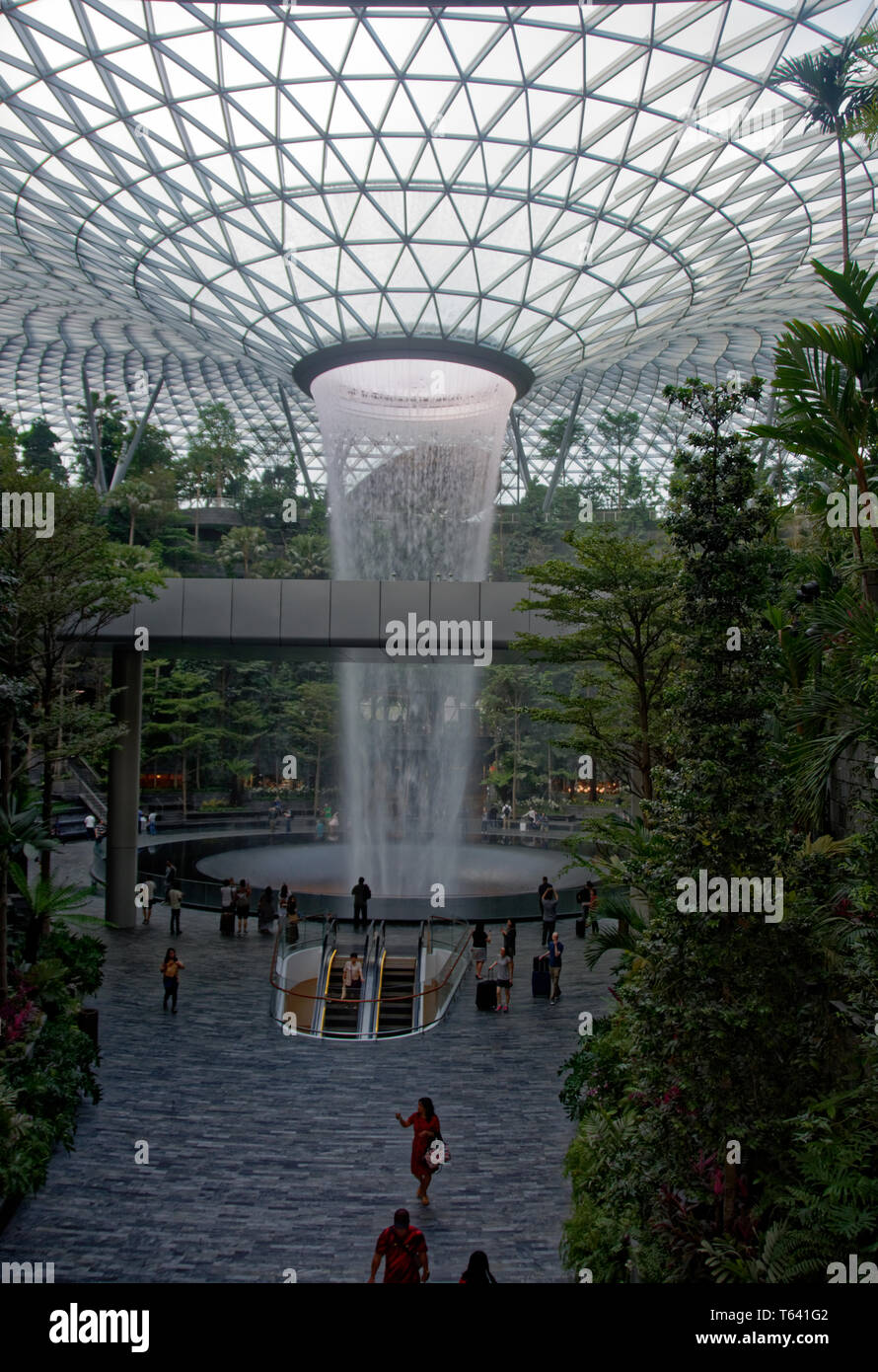 The world's biggest artificial indoor waterfall at the Jewel, Changi airport, Singapore, Asia Stock Photo