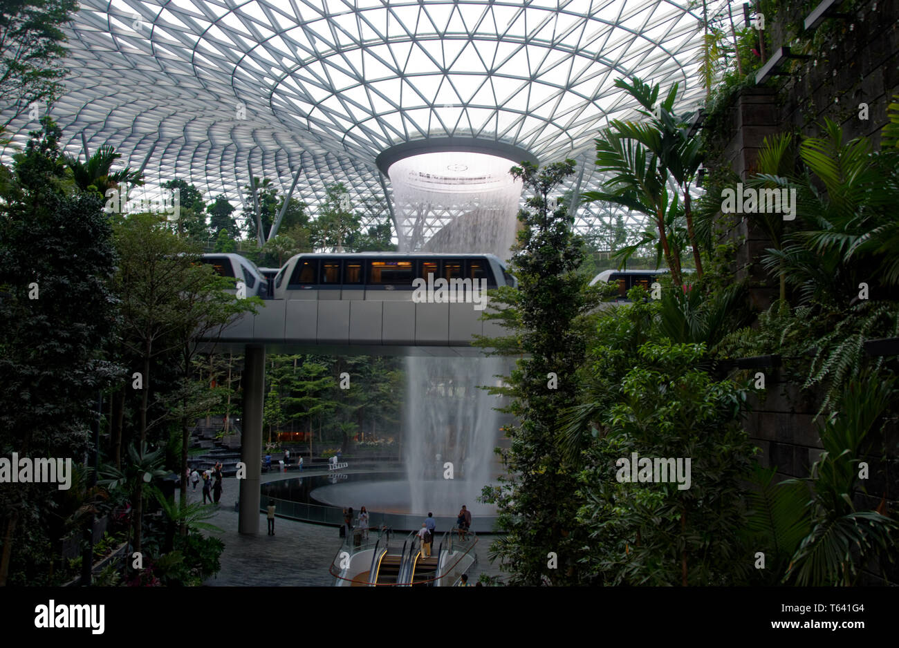 The world's biggest artificial indoor waterfall at the Jewel, Changi